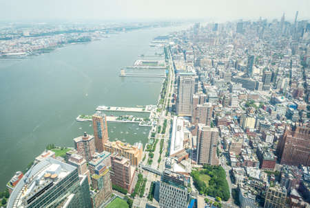 NEW YORK CITY - JULY 10: Aerial view of Manhattan on July 10, 2015 in New York. Manhattan is a major commercial, economic, and cultural center of the United States.のeditorial素材