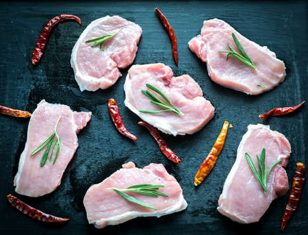 Raw pork steaksの写真素材