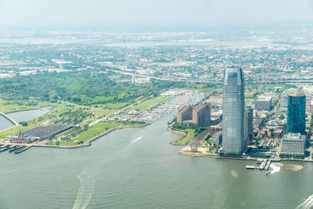 NEW YORK CITY - JULY 13: Aerial view on Jersey City on July 13, 2015 in New York. Jersey City is the second-most populous city in the U.S. state of New Jersey.のeditorial素材
