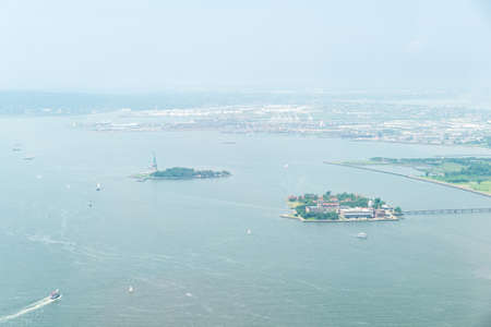 NEW YORK CITY - JULY 13: Aerial view on Upper Bay on July 13, 2015 in New York. Upper Bay is the traditional heart of the Port of New York and New Jersey, and often called New York Harbor.のeditorial素材