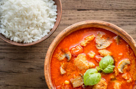 Red curry chicken with riceの写真素材