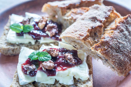 Sandwiches with brie and jamの写真素材