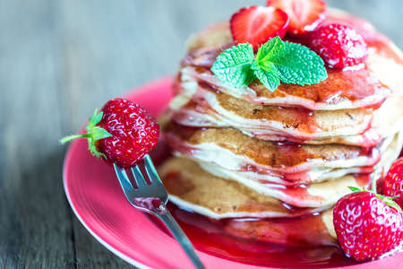 Pancakes with strawberriesの写真素材