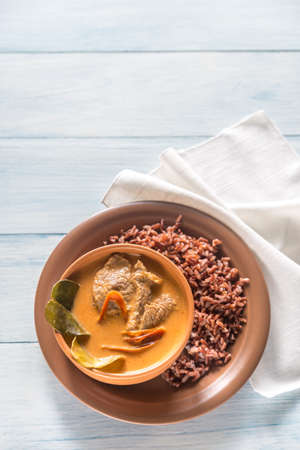 Thai panang curry with red riceの写真素材
