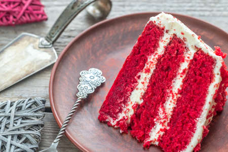Red velvet cake on the plateの写真素材