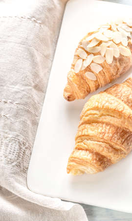 Croissants on the white plate: top viewの写真素材