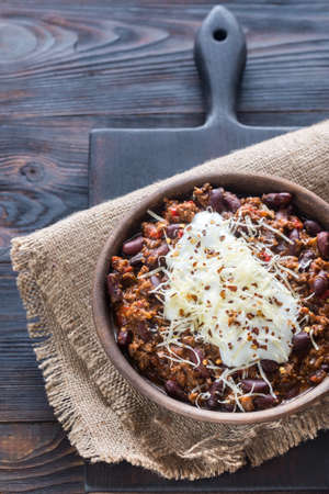 Bowl of chili con carneの写真素材