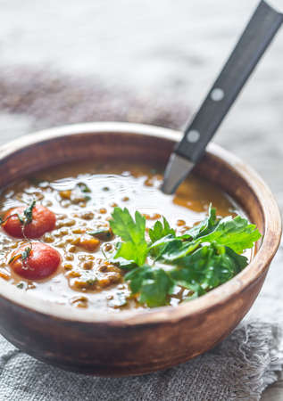 Bowl of lentil curry: top viewの写真素材