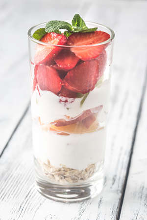 Strawberry and peach parfaitの写真素材