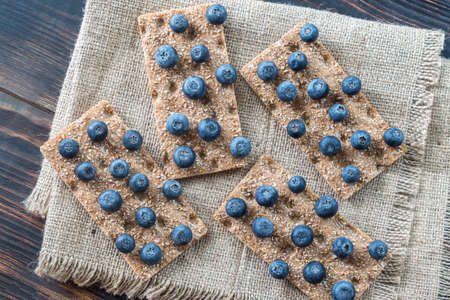 Crispbread with fresh blueberriesの写真素材