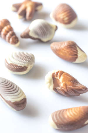 Chocolate candies on the white backgroundの写真素材