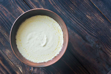 Bowl of alfredo - Italian pasta sauceの写真素材