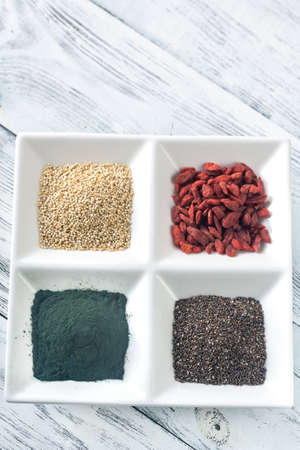 Superfoods on the four-section plateの写真素材