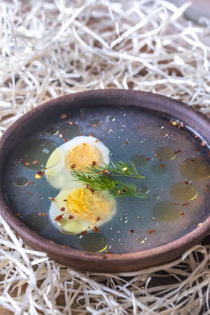 Bowl of chicken stock