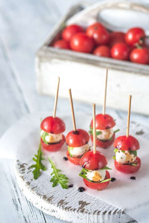 Caprese salad skewer appetizersの写真素材