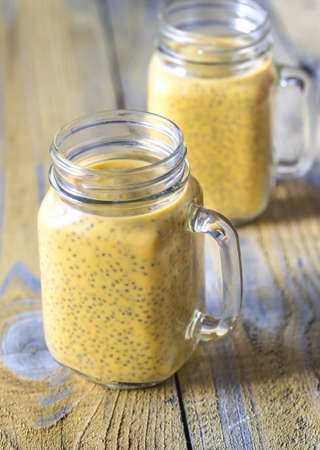 Glasses of pumpkin chia seed puddingの写真素材