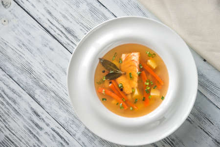 Portion of salmon soupの写真素材