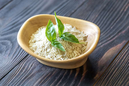 Bowl of uncooked basmati riceの写真素材