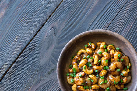 Portion of cashew shrimp stir-fryの写真素材