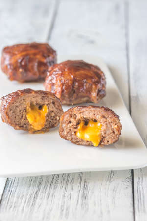 Bacon meatballs stuffed with cheeseの写真素材