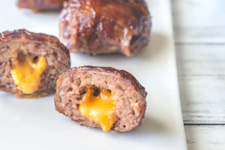 Bacon meatballs stuffed with cheeseの写真素材
