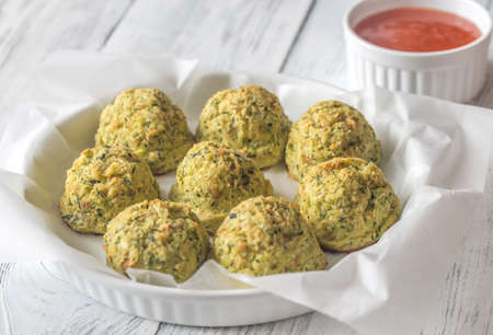 Zucchini tots on the plateの写真素材
