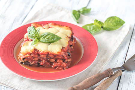 Portion of parmigiana di melanzane