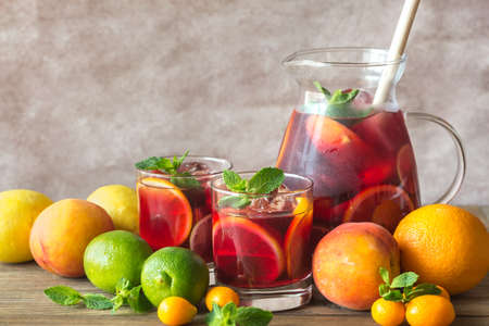 A pitcher of Spanish fruit Sangriaの写真素材