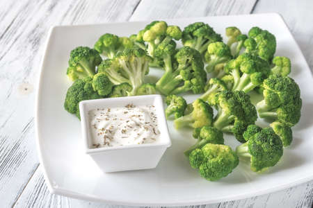 Cooked broccoli with greek yogurtの写真素材