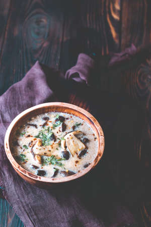Portion of creamy porcini mushroom soupの写真素材