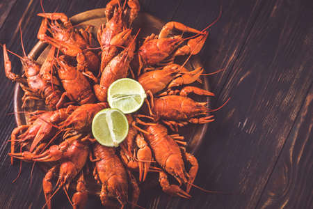 Boiled crayfish: top viewの写真素材