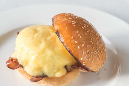 Eggs Benedict on the white plate