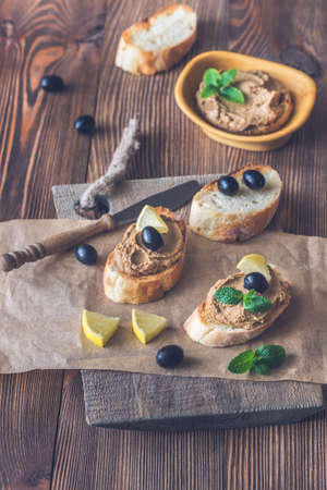Toasts with chicken liver pateの写真素材