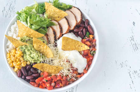 Burrito bowl with tortilla chips