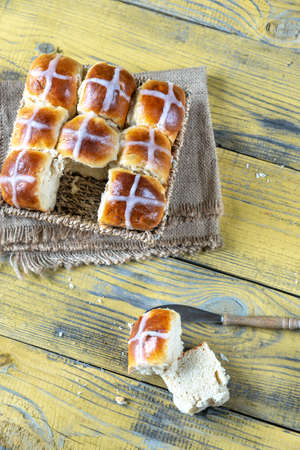 Homemade hot cross buns close-up
