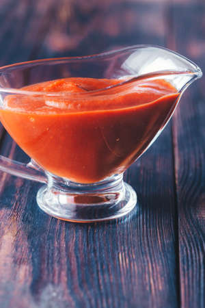 Barbecue sauce in the glass gravy boat