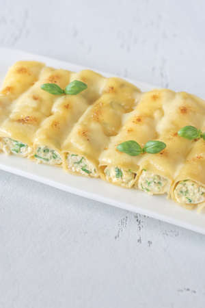 Cannelloni pasta stuffed with ricotta and spinach