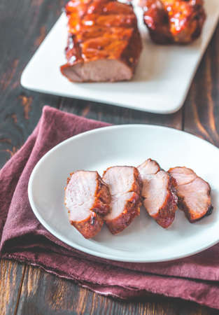 Portion of char siu pork - Chinese bbq porkの写真素材