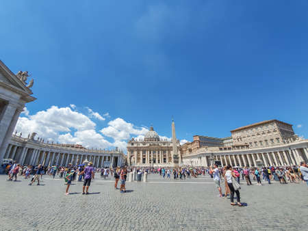 VATICAN CITY, VATICAN - JULY 14: St. Peter's Basilica and St. Peter's Square on July 14,2019. St....