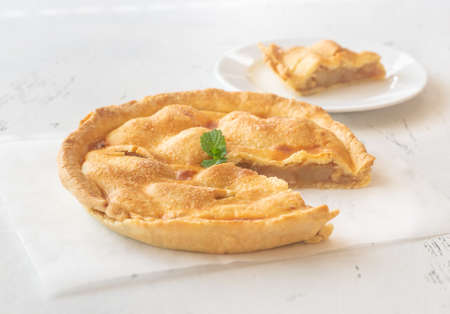 Wedge of american apple pie close-upの写真素材