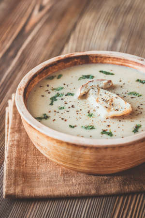 Creamy mushroom soup close-upの写真素材