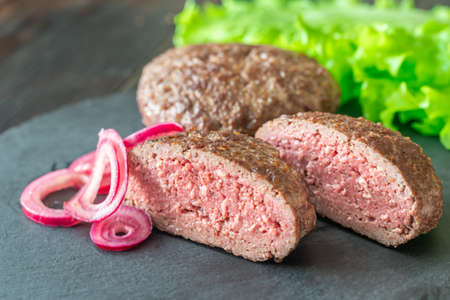 Hamburg steak on a board close-up