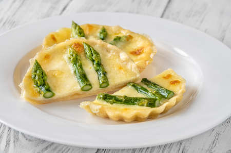 Mini mozzarella asparagus tarts close up