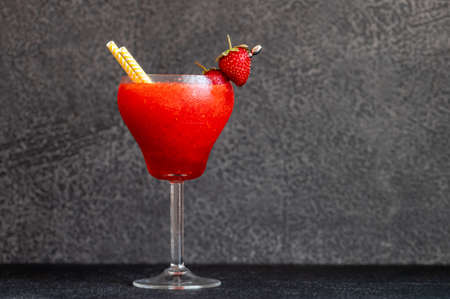 Classic Strawberry Margarita on black backgroundの写真素材