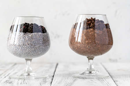 Chocolate and coconut milk chia seed puddingsの写真素材