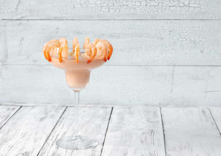 Prawn cocktail with marie rose sauce: top view