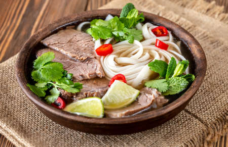 Bowl of Vietnamese soup beef pho (pho bo)の写真素材