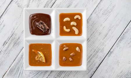 Assortment of caramel with differents kinds of caramel