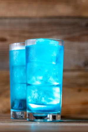 Glasses of Blue Lagoon cocktailの写真素材