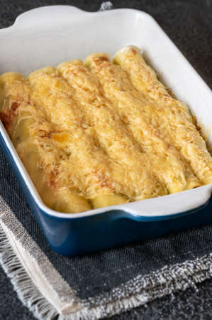 Cannelloni pasta stuffed with ricotta and spinachの写真素材